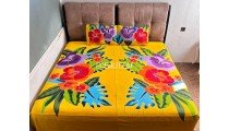 Hot Sale Rayon Bedsheet Floral Design Hand Painted High Quality